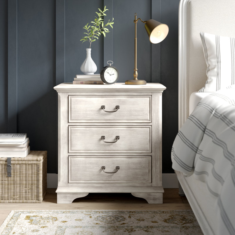 Birch Lane™ Kelton 3 Drawer Solid Wood Nightstand in Antique White